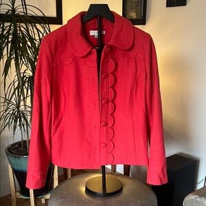 Boden Vibrant Red Blazer with Scalloped Detail
